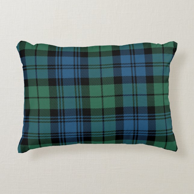 Almofada Decorativa Xadrez russa Clã azul verde Campbell Tartan (Frente)