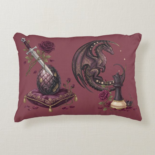 Almofada Decorativa Xadrez Xeque-Mate Dragão Gótico  (Frente)