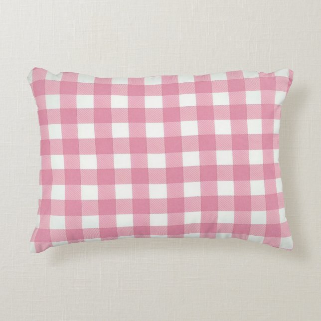 Almofada Decorativa Xadrezinho Rosa Branco Gingham Xadrez Sala Quarto (Frente)