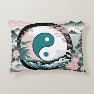 Almofada Decorativa Yin Yang, Floral Montanha Rosa Salvia Azul-celeste