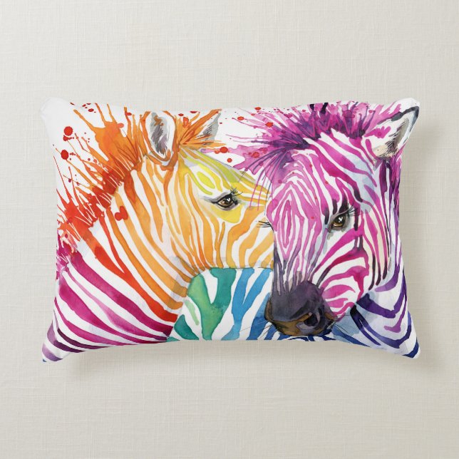 Almofada Decorativa zebra arco-íris, ilustração selvagem com cor d'águ (Frente)