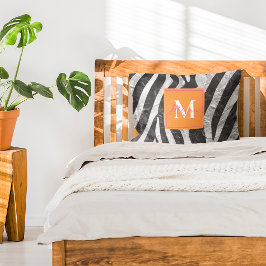 Almofada Decorativa Zebra Artística Stripe Laranja e Monograma Rosa Qu
