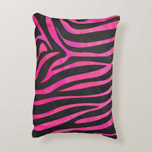 Almofada Decorativa Zebra Silhouette Impressão preto e rosa quente (Verso(Vertical))