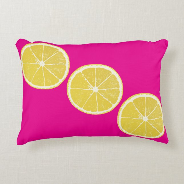 Almofada Decorativa Zesty Lemon on Pink Accent Pillow (Frente)