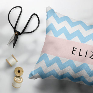 Almofada Decorativa Zigzag Azul, Chevron Azul, Padrão De Onda, Seu Nom