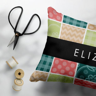 Almofada Decorativa Zigzag, Chevron, Gingham, Bolinhas, Seu Nome