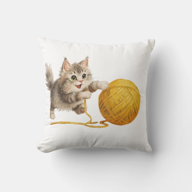 Almofada DecorativaGatinho Ginger Fofo com Bola de (Frente)