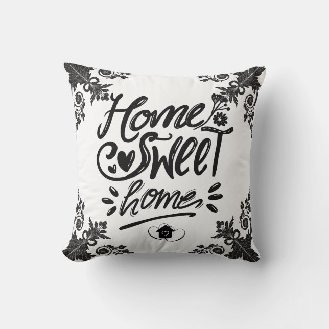 Almofada Decorativo "Home Sweet Home" preto e branco elegan (Frente)