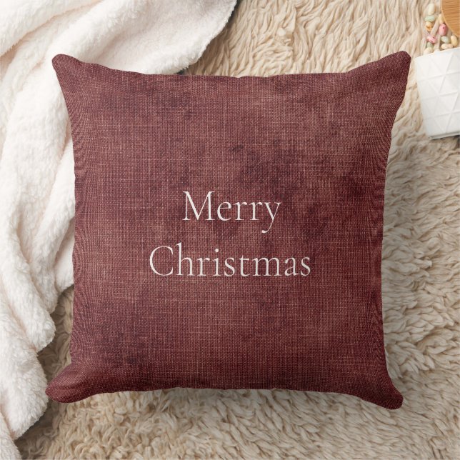 Almofada Deep Red Faux Linen (aparência de linho) (Cobertor)