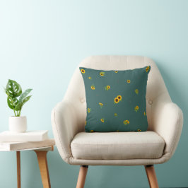 Almofada Deep Teal Japanese Sunflower Floral Pattern