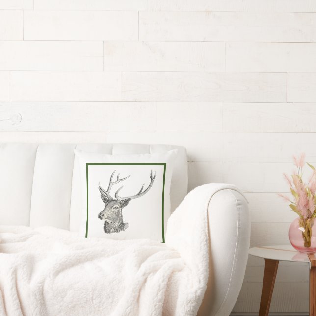 Almofada Deer Buck Head com Antlers Black and White Art (Sofá)