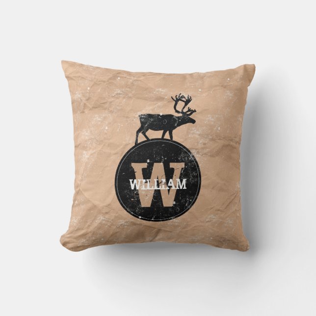Almofada Deer Monogramas - Papel castanho-marrom, russo, af (Frente)