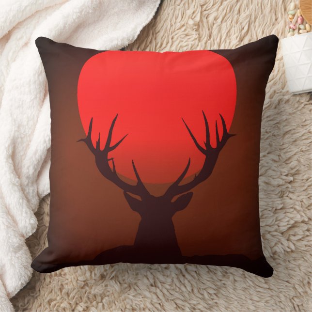 Almofada Deer Silhouette with Fiery Red Sunset (Cobertor)