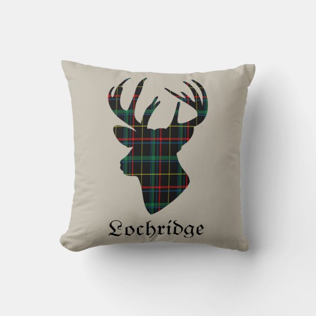 Almofada Deer Stag Head Scottish Tartan Personalizado (Frente)