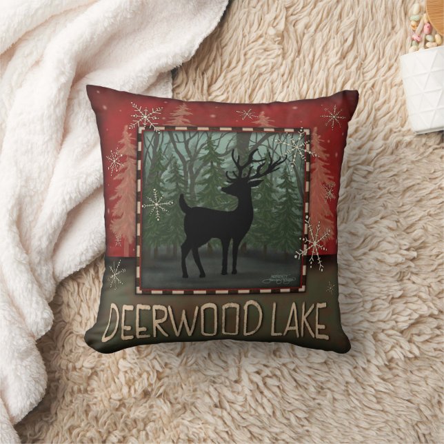 Almofada Deerwood Lake Rustic Deer Pine Inspirivity Travess (Cobertor)