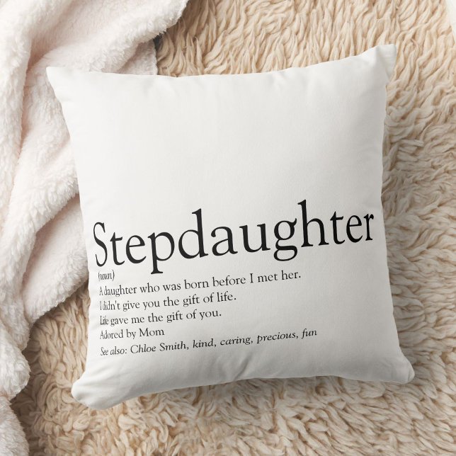 Almofada Definição de Enteada Preto e Branco Moderno (Stepdaughter Definition Black and White Modern Throw Pillow)