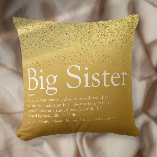 Almofada Definição de Irmã Glitzy Dourado Brilho Glam Diver (Criador carregado)