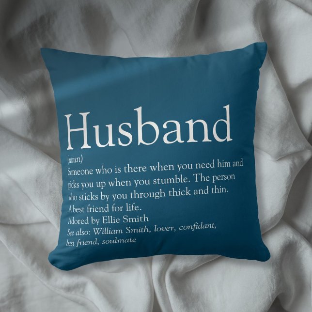 Almofada Definição de Melhor Marido do Mundo Azul Divertido (World's Best Ever Husband Definition Blue Fun Throw Pillow)