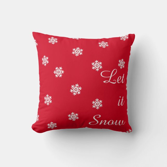 Almofada Deixe-o nevar, Natal Vermelho, Flocos de Neve Bran (Frente)