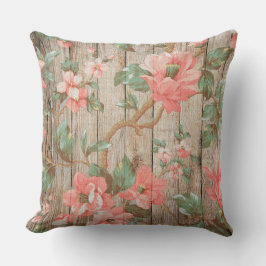 Almofada Delicadas Flores Rosa Vintage Folhas Verdes em Mad