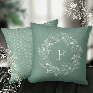 Almofada Delicado grinalda de folhas brancas letra F