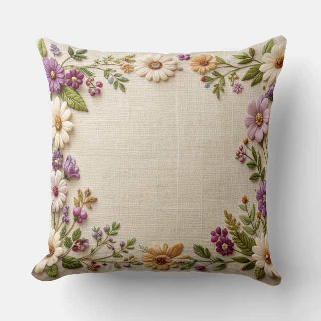 Almofada Delicate Embroidered Floral Border Pillow - Purple (Frente)