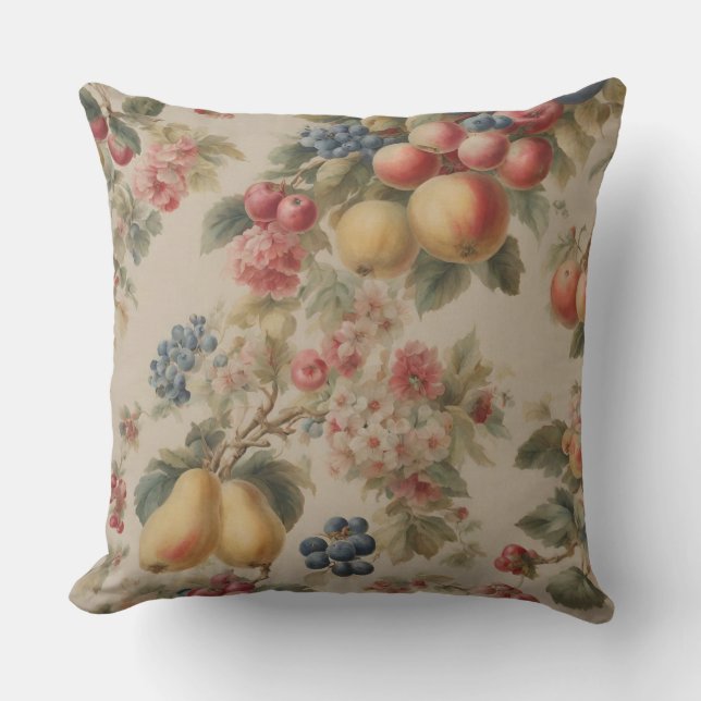 Almofada Delicate Flowers and French Fruits. Painted Style (Frente)