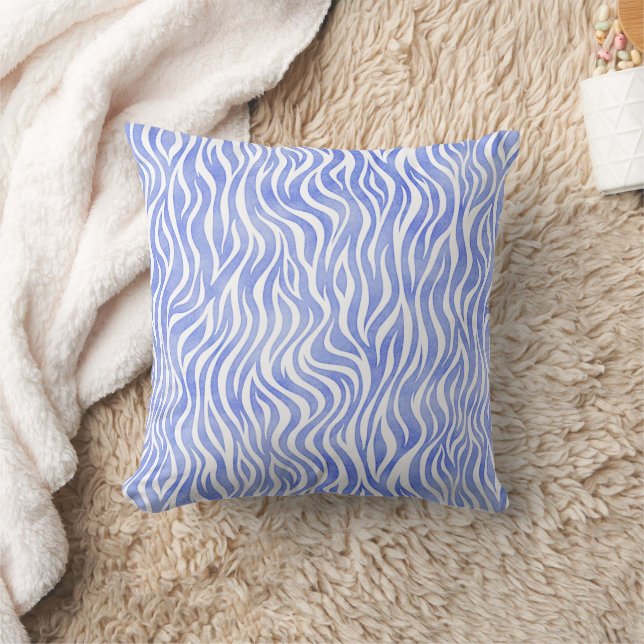 Almofada Denim Blue Watercolor Zebra Print (Cobertor)