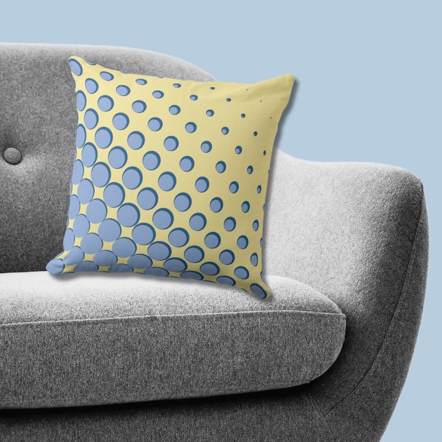 Almofada Densidade Pontos de Meia-Tons Azuis Azuis Regulare (Density Regular Blue Yellow Halftone Dots Throw Pillow)