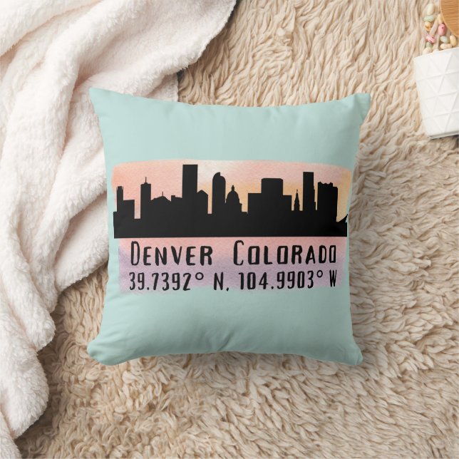 Almofada Denver CO City Skyline Latitude e Longitude (Cobertor)