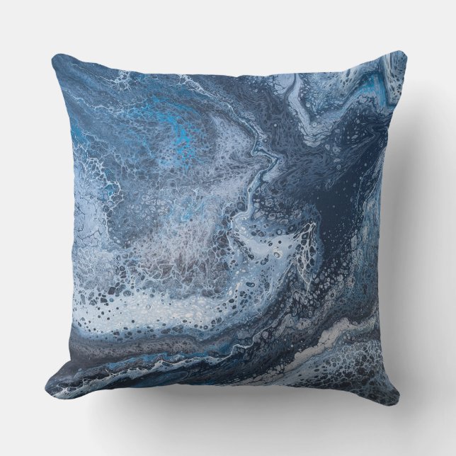 Almofada Deriva Oceânica Azul e Cinza Abstrata (Frente)