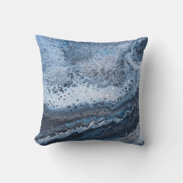 Almofada Deriva Oceânica Azul e Cinza Abstrata