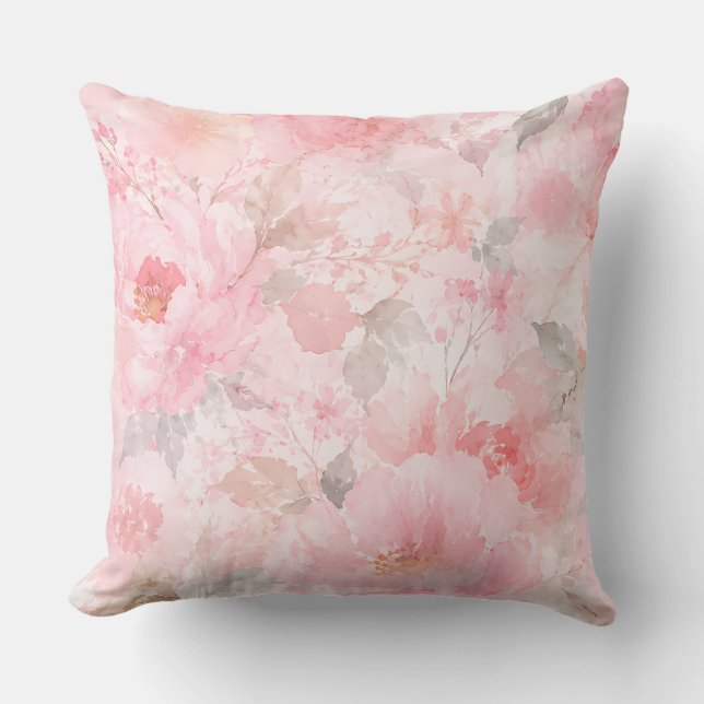 Almofada Desabrochar Rosado Aquarela Floral (Frente)
