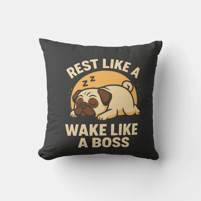 Almofada Descansa Como Um Pug - Acorda Como Um Boos (Frente)