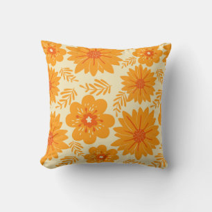 Almofada Descida Do Padrão Da Flor Botânica Laranja-Vintage