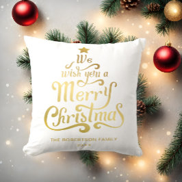 Almofada Desejamos-lhe um Feliz Natal personalizado Dourado