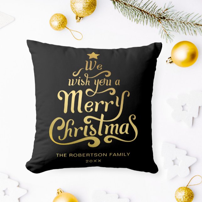 Almofada Desejamos-lhe um Feliz Natal personalizado Dourado (Criador carregado)