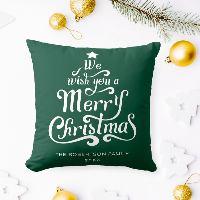 Almofada Desejamos-lhe um Feliz Natal personalizado Verde (Criador carregado)