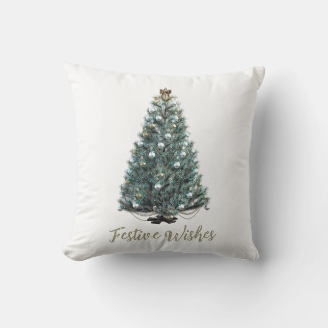 Almofada Desejos Festivos. Design de árvore de Natal (Frente)