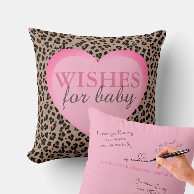 Almofada Desejos para Travesseiro de Autografo Bebê para As (Leopard Baby Shower Wishes for Baby Advice Pillow. Buy a fabric marker and have your guests sign!)