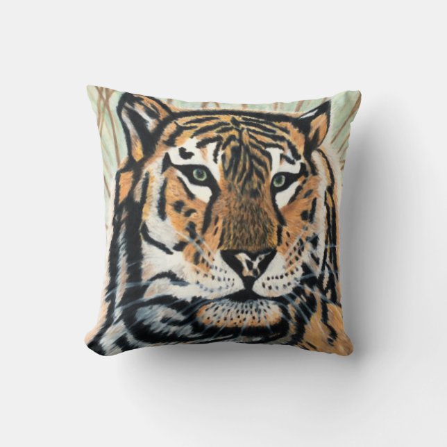 Almofada Desenho a Lápis de Cor de Arte de Tigre (Frente)