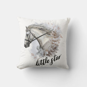 Almofada Desenho à mão de cavalo com plantas