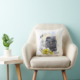 Almofada Desenho à mão de gato britânico preto engraçado co