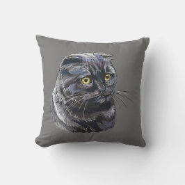 Almofada Desenho à mão de gato preto britânico fofo e engra