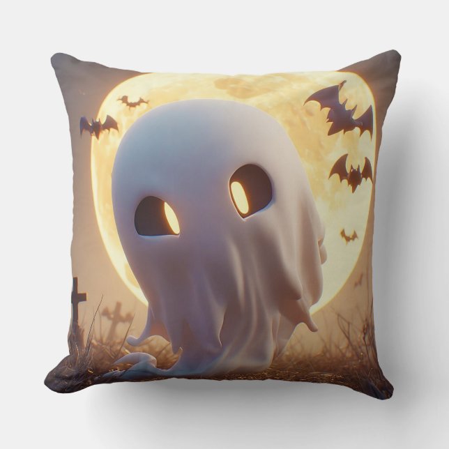 Almofada Desenho animado de fantasma assustador com morcego (Frente)