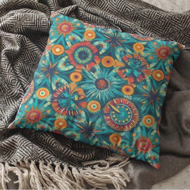 Almofada Desenho Boho Boêmio Colorido Laranja Turquesa (Criador carregado)