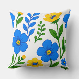 Almofada Desenho Botânico Floral Azul e Amarelo