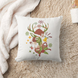 Almofada Desenho Colorido de Veado de Natal