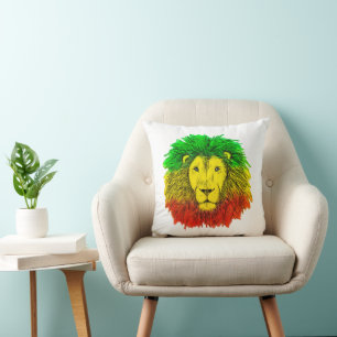 Almofada Desenho da cabeça de leão Rasta vermelho amarelo v