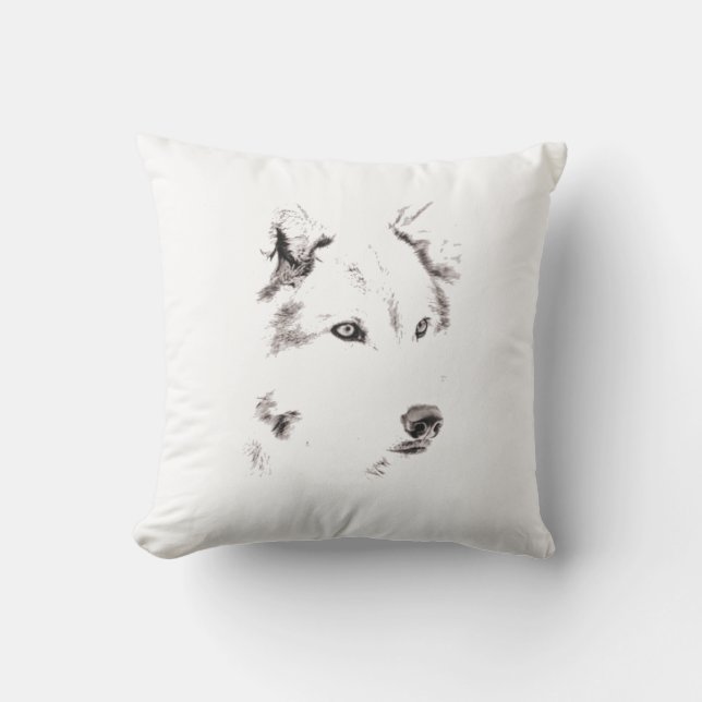 Almofada Desenho Da Cabeça De Lobo Da Cinza Funky (Frente)
